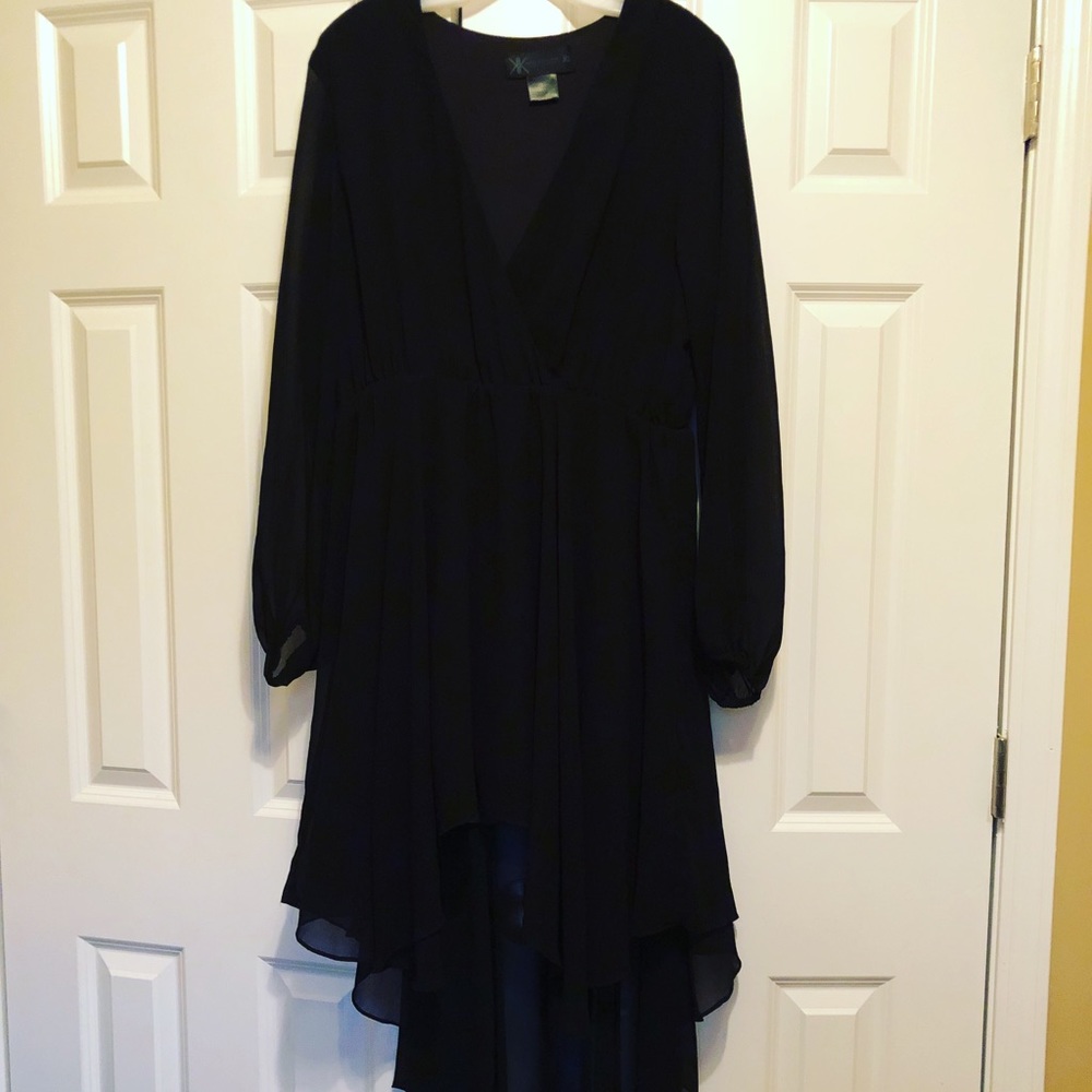 Black Hi Lo Dress with sheer sleeves